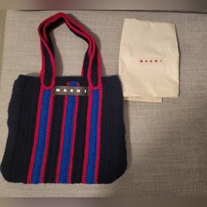 **like new**MARNI MARKET KNIT TOTE (in striped blue and red crochet)
